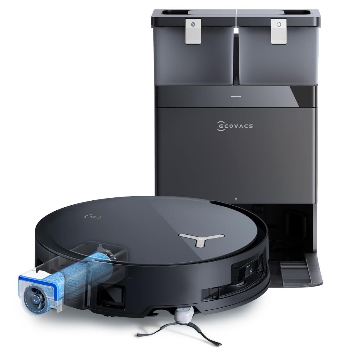 ECOVACS X8 Omni Robot Aspirateur Laveur avec Station Omni, Aspirateur Robot 18000Pa, Nettoyage Automatique instantané OZMO Roller, Lavage à l'eau Chaude 75 ℃, Vidage Automatique, Noir