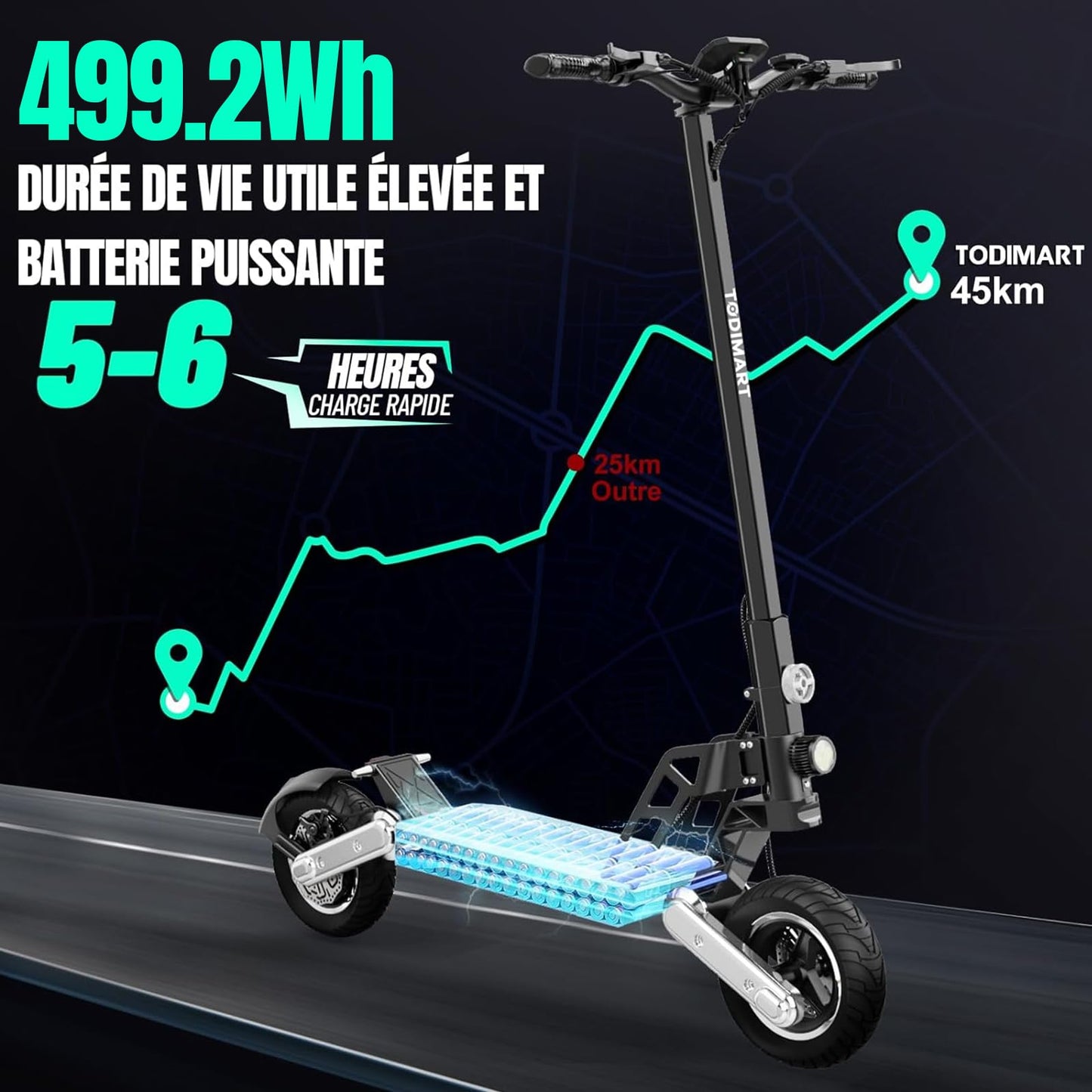 TODIMART Trottinette Electrique Adulte G2 Moteur 500W Batterie 499.2Wh 40KM Trotinette Electrique Tout Terrain Professionnelle pour Travail, Scooter Electrique Adulte
