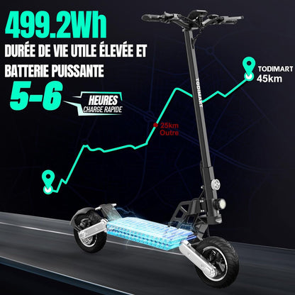 TODIMART Trottinette Electrique Adulte G2 Moteur 500W Batterie 499.2Wh 40KM Trotinette Electrique Tout Terrain Professionnelle pour Travail, Scooter Electrique Adulte