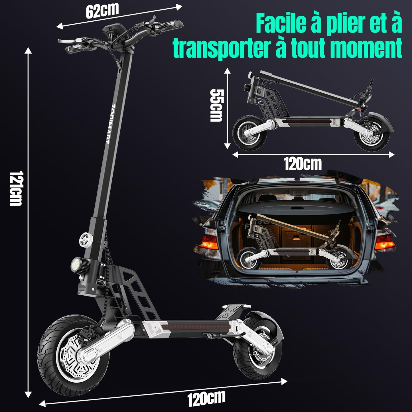 TODIMART Trottinette Electrique Adulte G2 Moteur 500W Batterie 499.2Wh 40KM Trotinette Electrique Tout Terrain Professionnelle pour Travail, Scooter Electrique Adulte