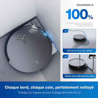 ECOVACS X8 Omni Robot Aspirateur Laveur avec Station Omni, Aspirateur Robot 18000Pa, Nettoyage Automatique instantané OZMO Roller, Lavage à l'eau Chaude 75 ℃, Vidage Automatique, Noir