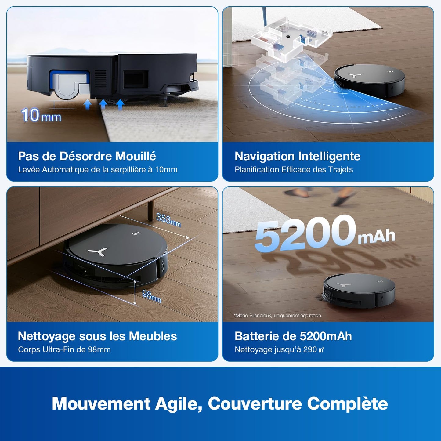 ECOVACS X8 Omni Robot Aspirateur Laveur avec Station Omni, Aspirateur Robot 18000Pa, Nettoyage Automatique instantané OZMO Roller, Lavage à l'eau Chaude 75 ℃, Vidage Automatique, Noir